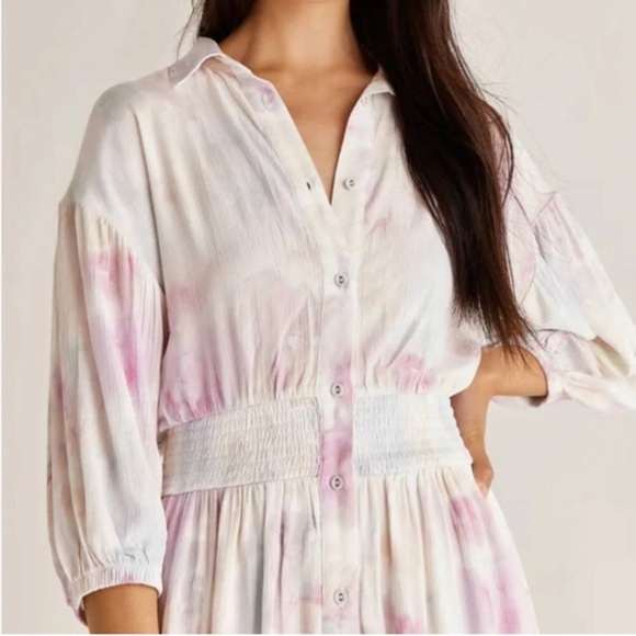 Z Supply Tanya Blurred watercolor button‎ front Maxi silk look Dress size medium - Picture 5 of 6